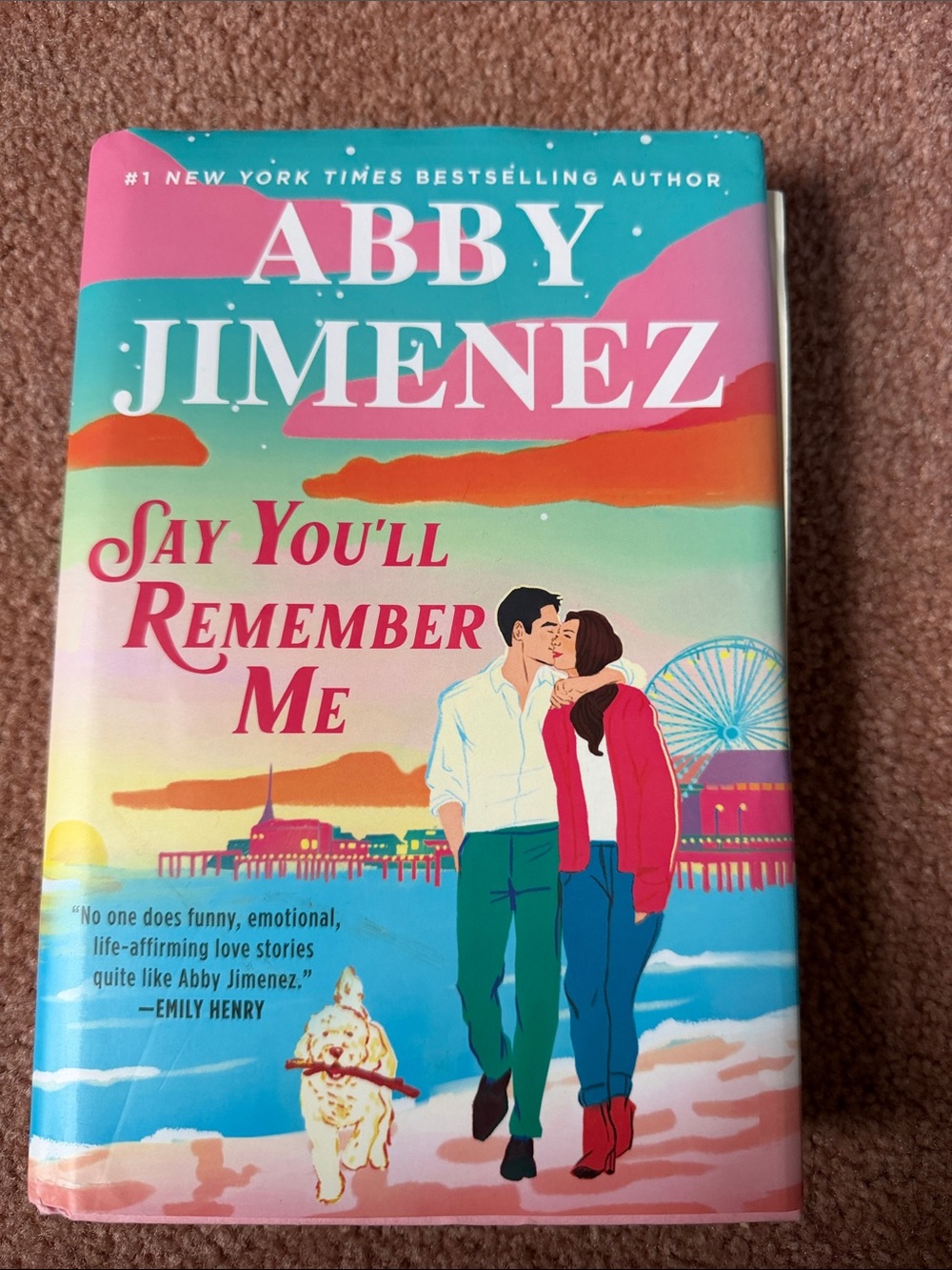 Abby Jimenez Say You'll Remember Me - Pink & Teal Paperback Style Sweater Design
